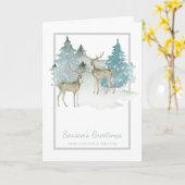 木々の水彩鹿クリスマス冬のシーン カード (黄色い花)