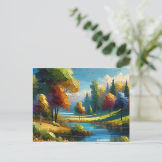 木々の湖を風景に ポストカード (スタンド正面)