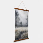 木々の牧草地低い霧の風景 吊り下げ型タペストリー (傾斜あり)