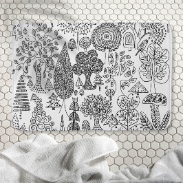 木々の白と黒の手描きアーモダント バスマット