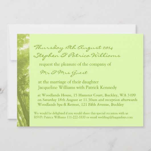 木々の結婚式の招異教の待の写真の精神 招待状 (裏面)