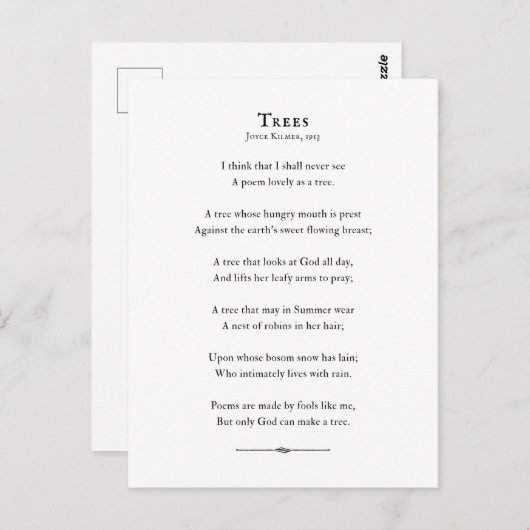 木々の詩キルマー感動的詩 ポストカード (正面/裏面)