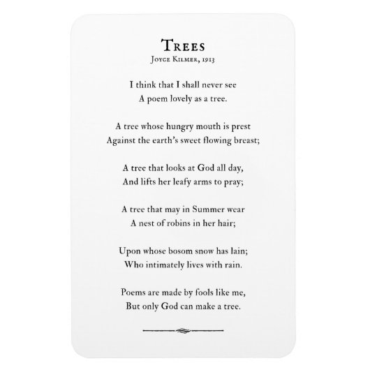 木々の詩Kilmer詩感動的引用文 マグネット (縦)