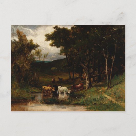 木々の近くに流れる牛 – Edward Banister ポストカード (正面)