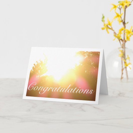 木々の間から差し込む太陽の背景 カード (黄色い花)