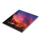 木々の間から燃えるような夕日 タイル (側面)