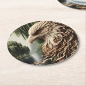 木々の間で飛ぶ鷹 ラウンドペーパーコースター (アングル)