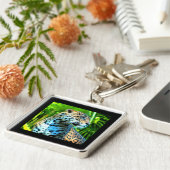 木々の間のジャガー陶磁器タイル キーホルダー (側面)