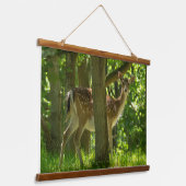 木々の間の森の中の野生動物のヒグマ 吊り下げ型タペストリー (傾斜あり)