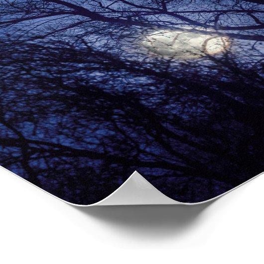 木々の間の満月輝くと月光 ポスター (角)