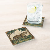 木々を持つ中世ヒョウ自然アート ガラスコースター (アングル)