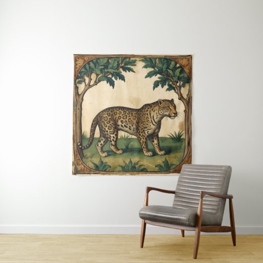 木々を持つ中世ヒョウ自然アート タペストリー (インサイチュ)