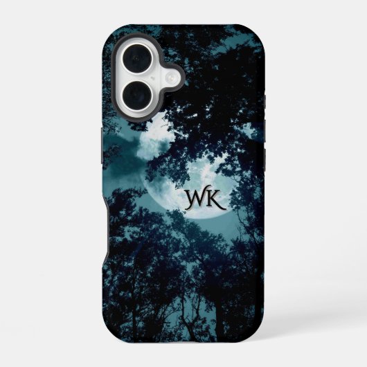 木々を通して輝く美しい月 iPhone 16ケース (裏面)