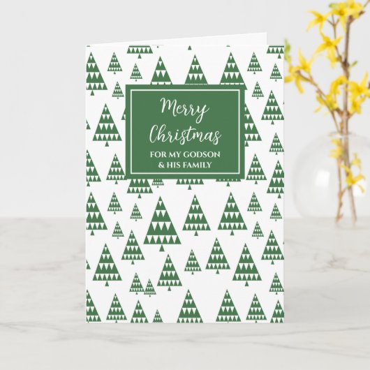 木々モダンのゴッドソン&ファミリーメリークリスマス カード (黄色い花)