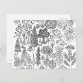 木々白黒の手書きイラストレーションアート ポストカード (正面/裏面)