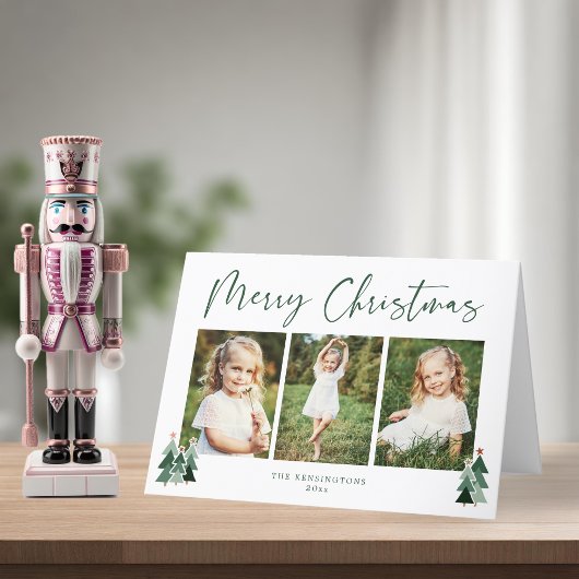 木々素朴グリーンクリスマスホリデー3写真 シーズンカード