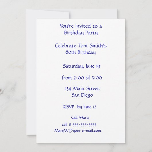 木々誕生会の森80 招待状 (裏面)