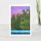 木々越しの紫の夕焼け カード (正面)