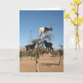 木おもしろいのヤギ カード (黄色い花)