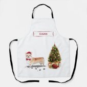 木おもしろい付きコルギクリスマス犬 エプロン (正面)