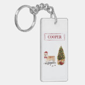 木おもしろい付きコルギクリスマス犬 キーホルダー (正面左)