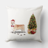 木おもしろい付きコルギクリスマス犬 クッション (正面)