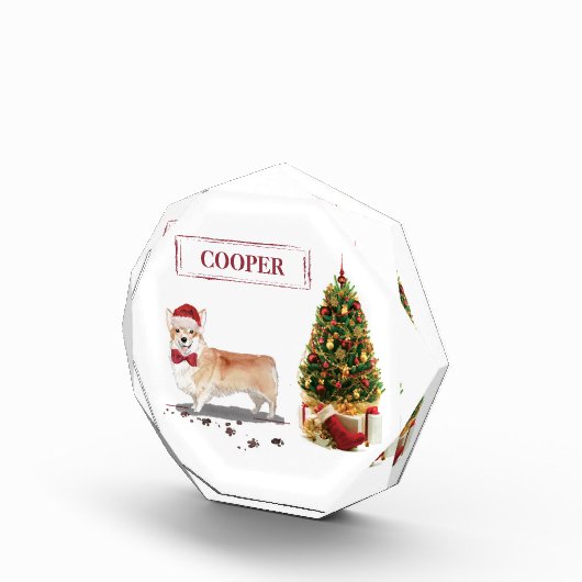 木おもしろい付きコルギクリスマス犬 フォトブロック (右)