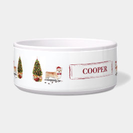 木おもしろい付きコルギクリスマス犬 ボウル