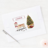 木おもしろい付きコルギクリスマス犬 長方形シール (封筒)