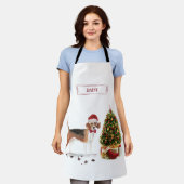 木おもしろい付きビーグルのクリスマス犬 エプロン (着用した状態)
