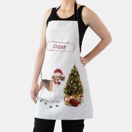 木おもしろい付きビーグルのクリスマス犬 エプロン