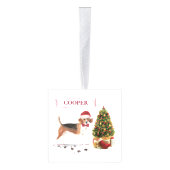 木おもしろい付きビーグルのクリスマス犬 キューブオーナメント (右)
