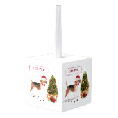 木おもしろい付きビーグルのクリスマス犬 キューブオーナメント (裏面アングル)