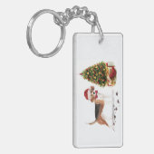 木おもしろい付きビーグルのクリスマス犬 キーホルダー (正面左)