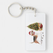 木おもしろい付きビーグルのクリスマス犬 キーホルダー (正面)