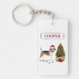 木おもしろい付きビーグルのクリスマス犬 キーホルダー