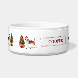 木おもしろい付きビーグルのクリスマス犬 ボウル