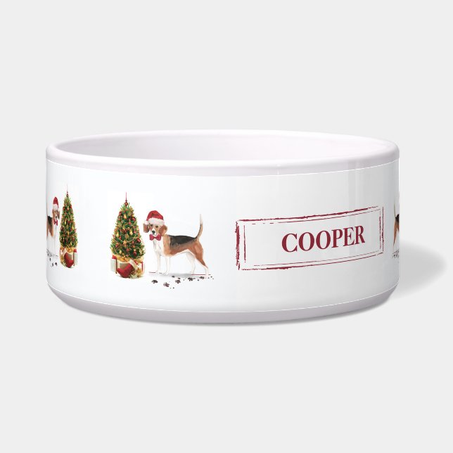 木おもしろい付きビーグルのクリスマス犬 ボウル (左)