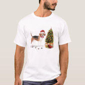 木おもしろい付きビーグルのクリスマス犬 Tシャツ (正面)