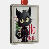 木おもしろい付き黒猫 メタルオーナメント (右)
