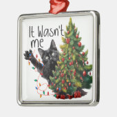 木おもしろい付き黒猫 メタルオーナメント (左)