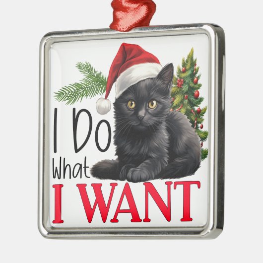 木おもしろい付き黒猫 メタルオーナメント (左)