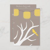木およびちょうちんRSVPの黄色い鳥 出欠カード (正面/裏面)
