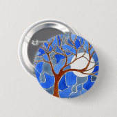 木および月の芸術ボタンの青 缶バッジ (正面&裏面)