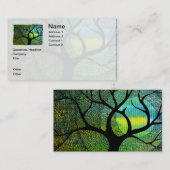 木および月の-青および黄色の水彩画 名刺 (正面/裏面)