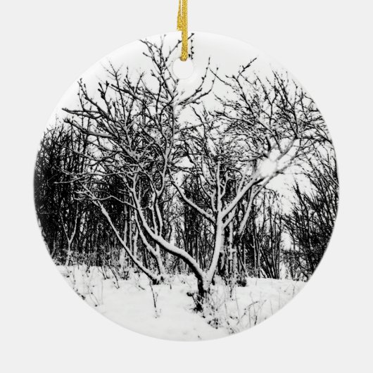 木および白黒雪場面 セラミックオーナメント (裏面)