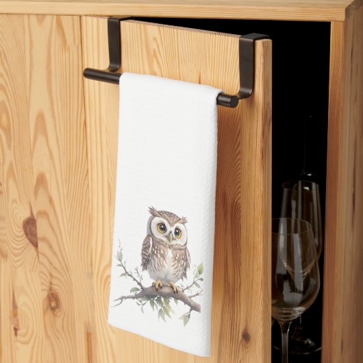 木お洒落に浮かぶフクロウ キッチンタオル (三つ折り)