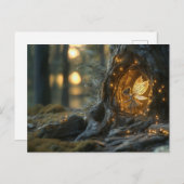 木お洒落の空洞に浮かぶ妖精の像 ポストカード (正面/裏面)