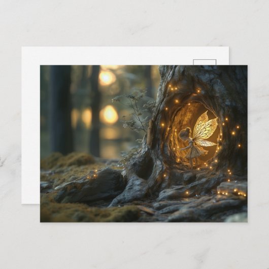 木お洒落の空洞に浮かぶ妖精の像 ポストカード (正面/裏面)