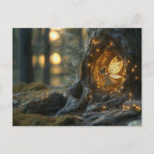 木お洒落の空洞に浮かぶ妖精の像 ポストカード (正面)